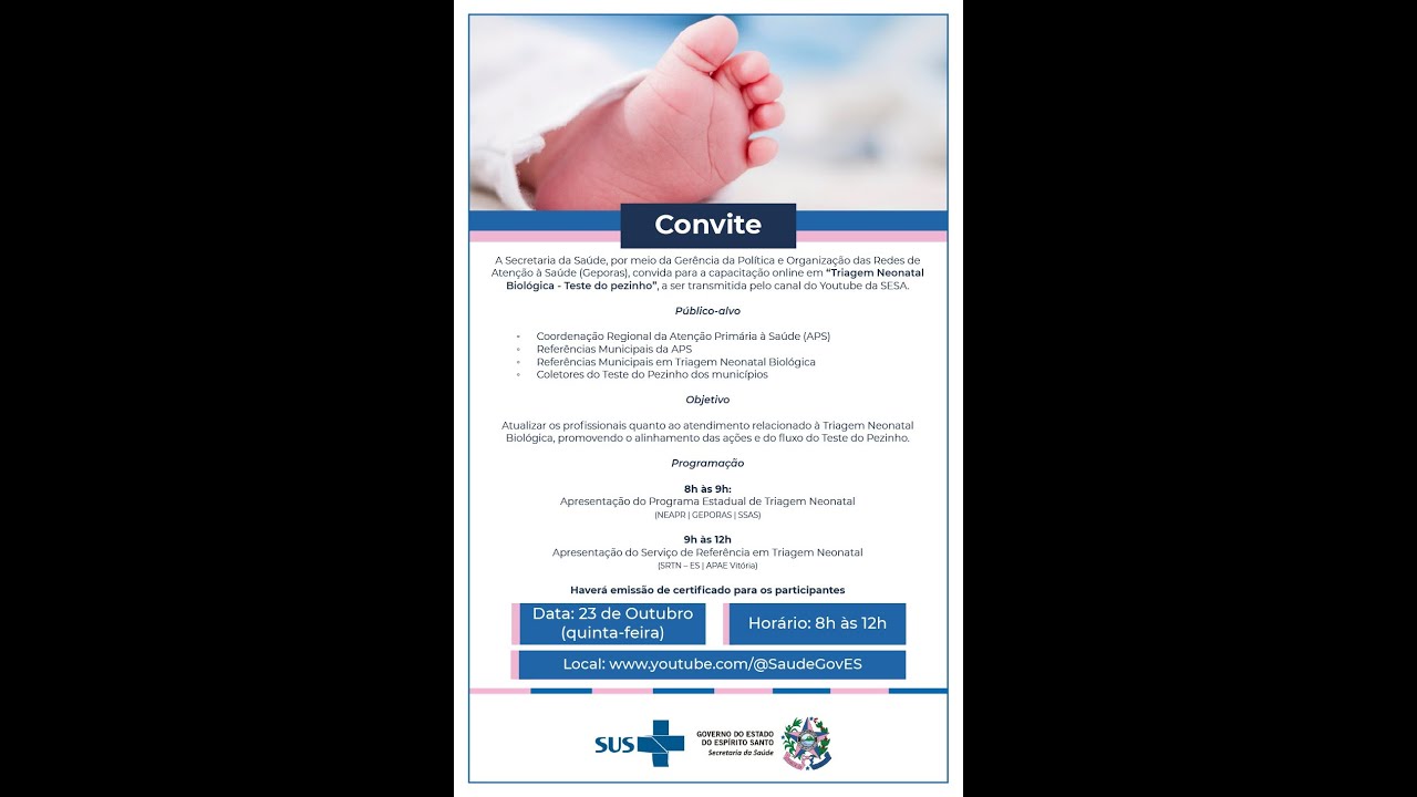 23/10/2025: Triagem Neonatal Biol&oacute;gica &ndash; Teste do Pezinho