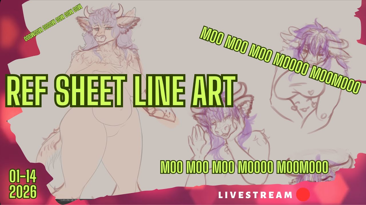 Cow Mom Ref Sheet~ Line art take 2! Did I fix the audio issues? Who knowwws.