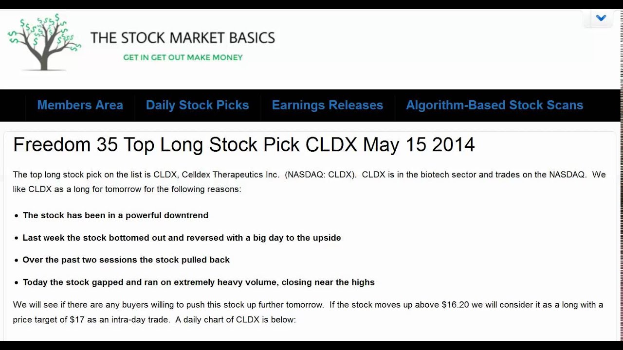 Freedom 35 Top Long Stock Pick CLDX May 15 2014