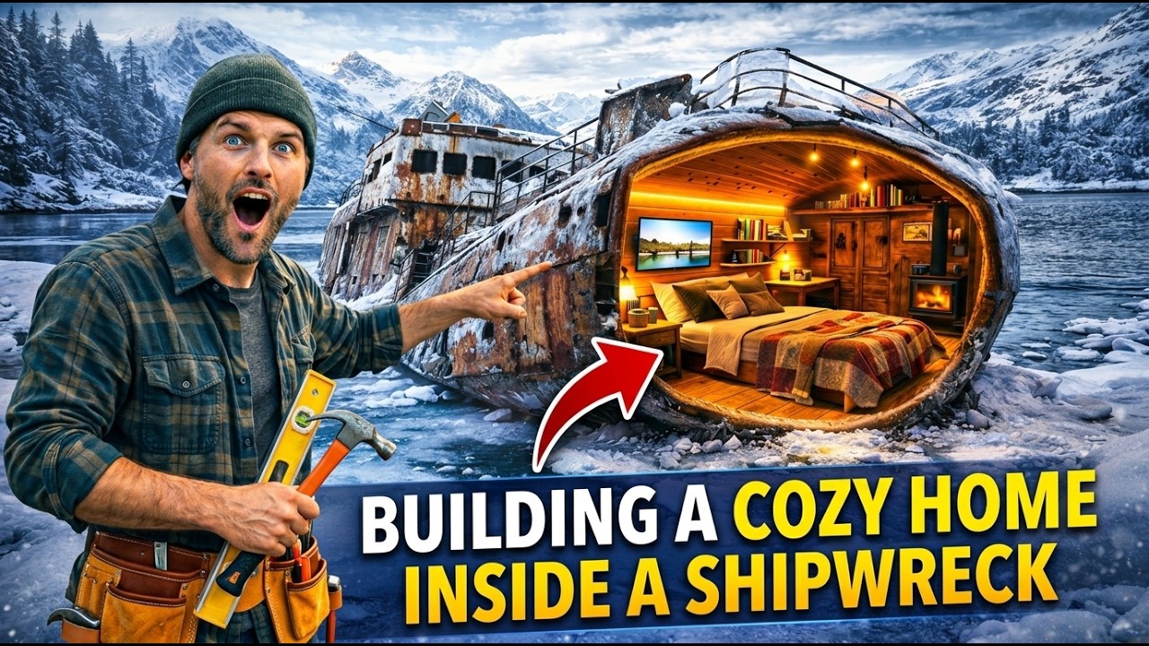 A Lone Man Builds a Cozy Home Inside the Wreck of the MV Aurora Vale in Alaska (ASMR)