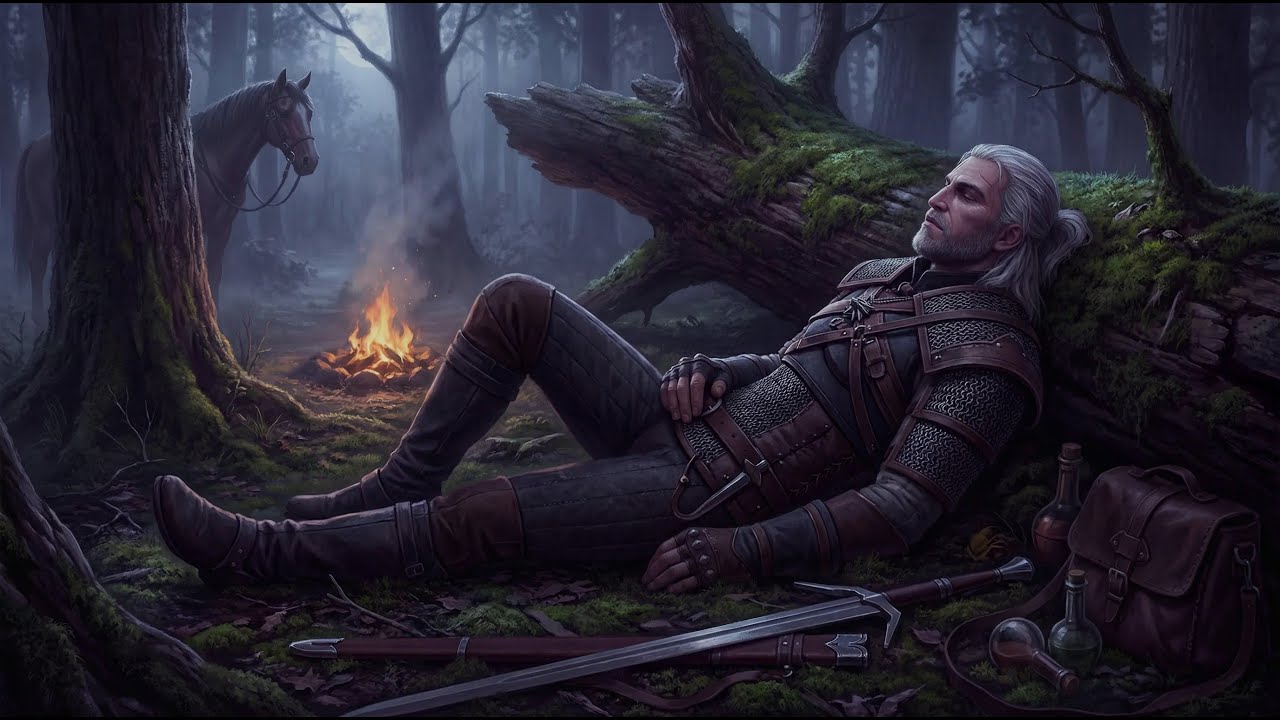 Sleep with Geralt of Rivia | Kaer Morhen Forest Campfire Ambience (2 Hours)