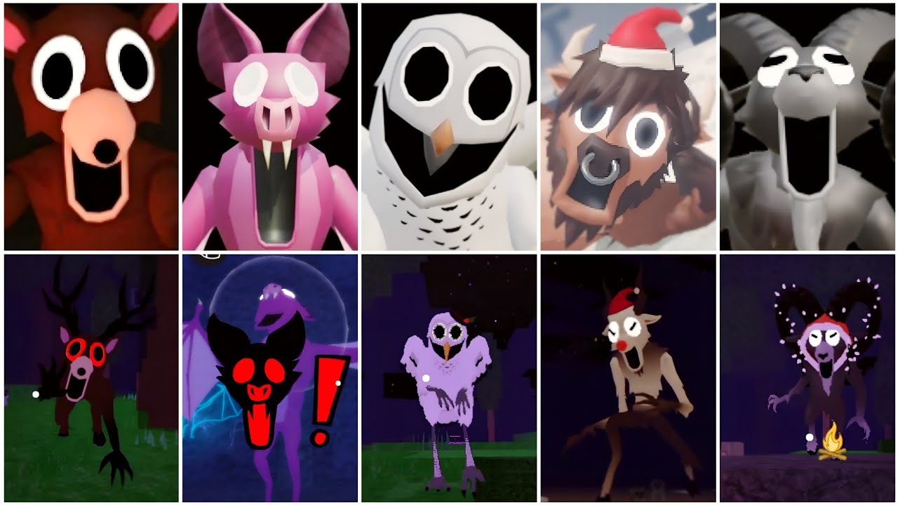 99 nights in the forest bat vs deer vs owl & ram jumpscares in roblox gameplay 