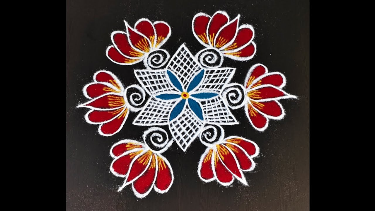 5*3 dots flower kolam / color rangoli design #dialyrangoli #dailyvideo #kolam #asmr #muggulu #art 