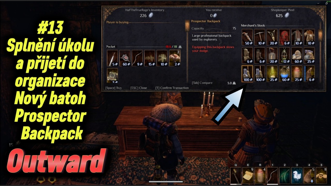 Outward CZ | Gameplay #13 | Splnění úkolu a přijetí do organizace | Nový batoh Prospector Backpack