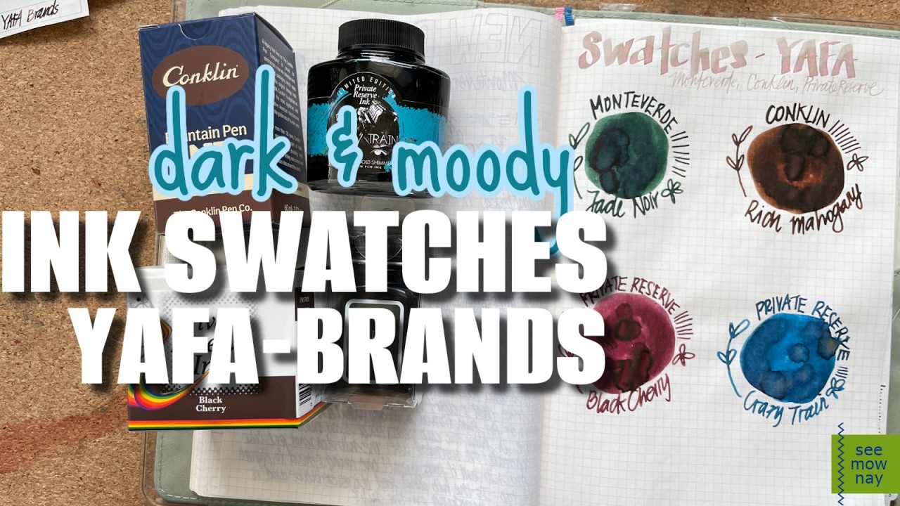 Образцы цветов: Monteverde Jade Noir, Conklin Rich Mahogany, Private Reserve Crazy Train и Black ...
