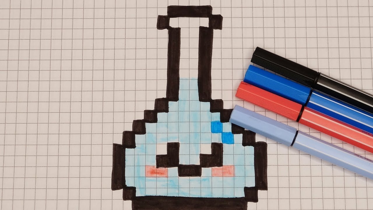 DIY Handmade Drawing Pixel Art | How to draw a Bottle | Perfume Flacon | Draw with Me a Magic Potion