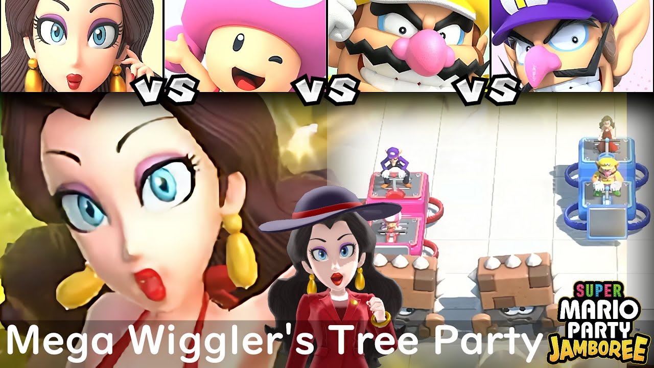 Super Mario Party Jamboree Pauline vs Toadette vs Wario vs Waluigi in Mega Wiggler's Tree Party