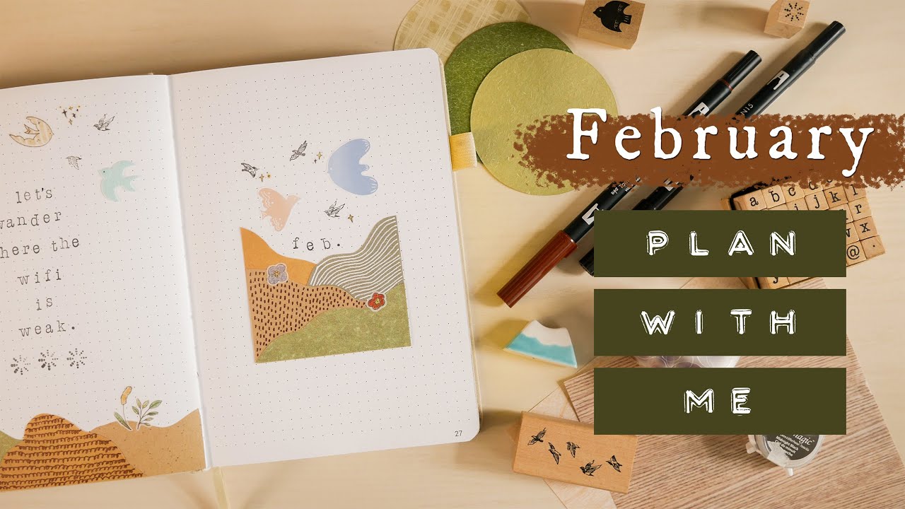 February Bullet Journal Setup | Mountains & Birds Theme (Free Printable!)