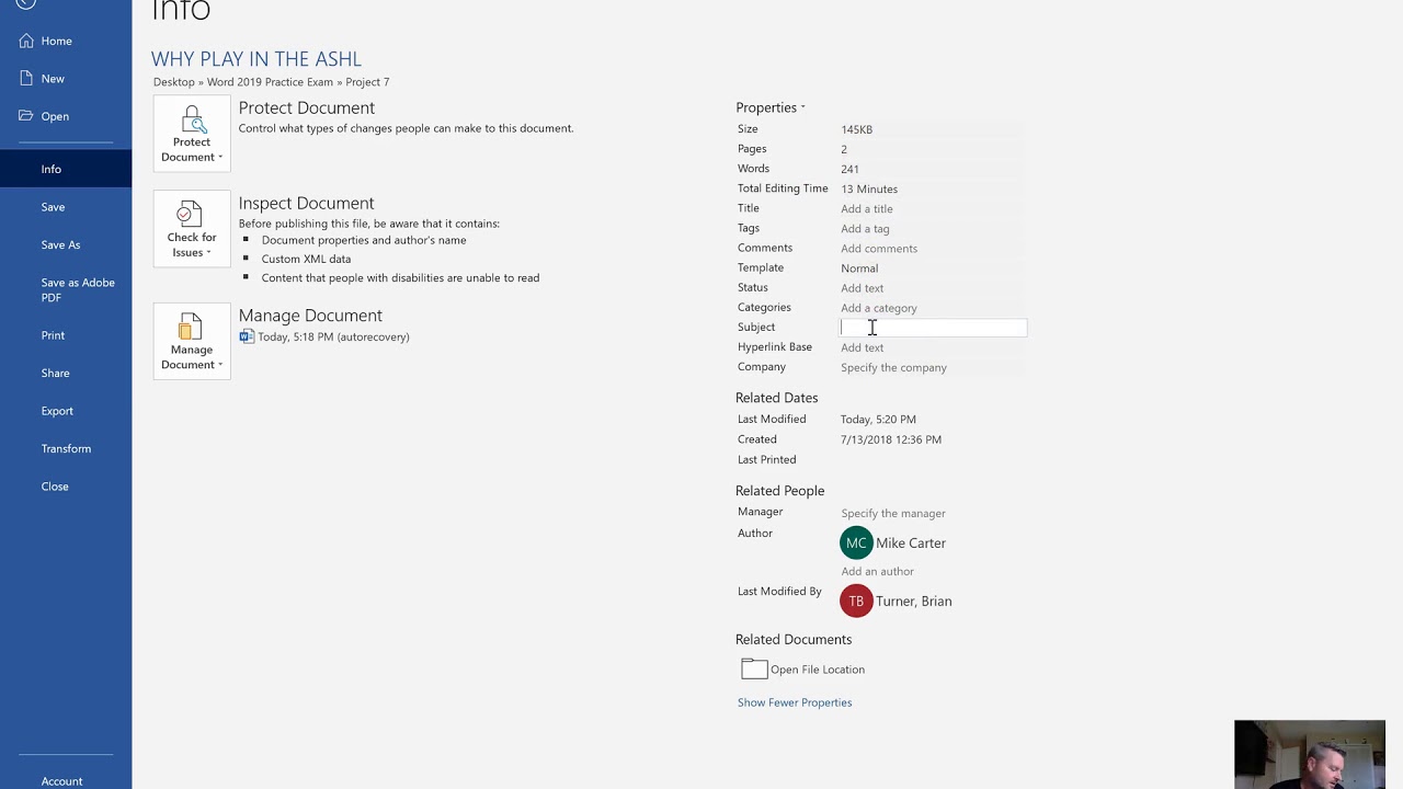 Micosoft Word 2019 Certification Test Review Part 1