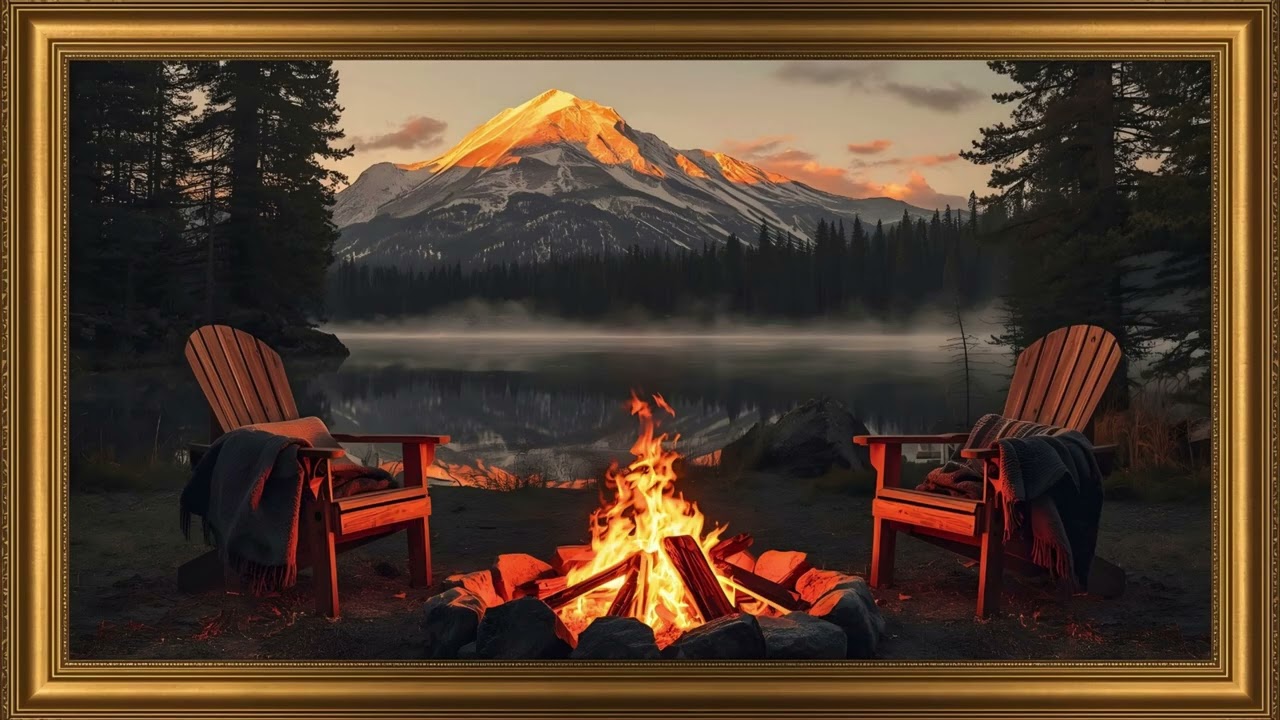 Cozy Campfire by Mountain Lake 🔥 Relaxing Fireplace Ambience | 2 Hours of Peaceful Nature TV Art