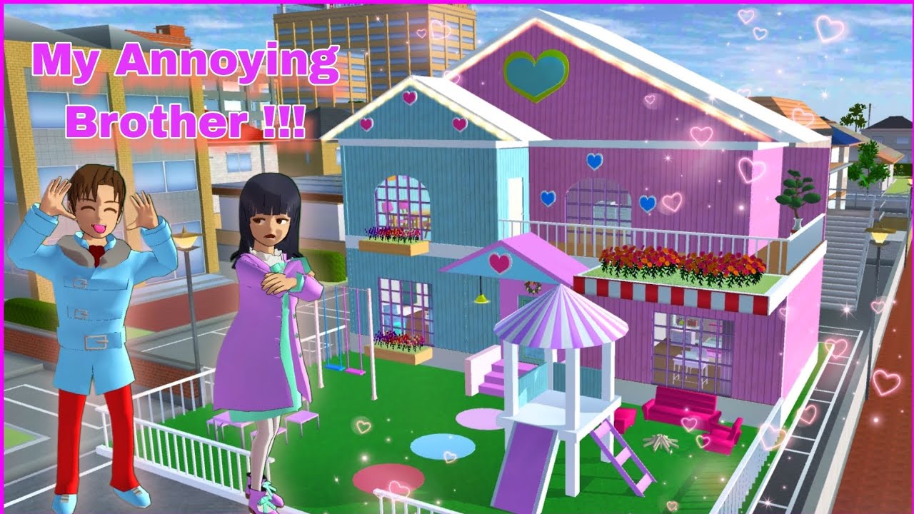 PROPS ID : Aesthetic Blue and Pink Heart House for Twins with Playground on Sakura School Simulator
