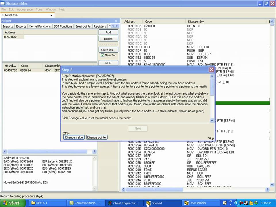 Multi-level Pointers Using the Debugger with MHS
