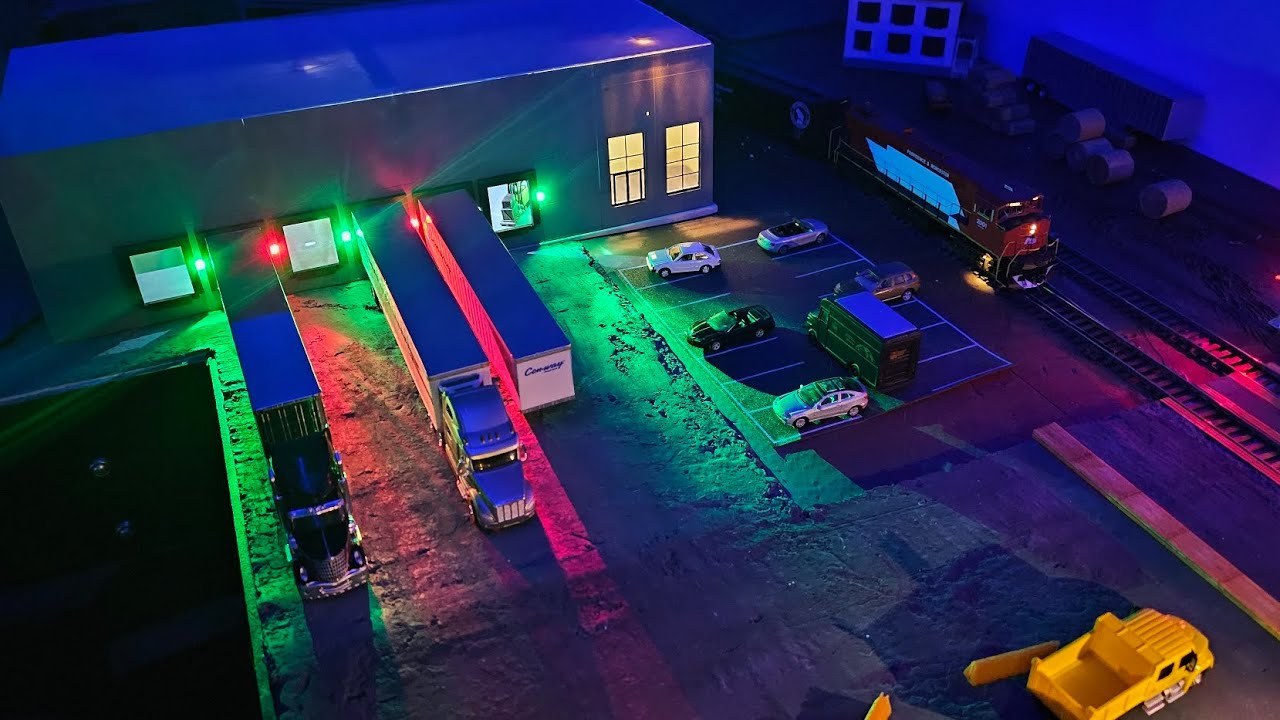 Adding Lighting To The Warehouse, Semi, And Painting Lines On The HO Layout