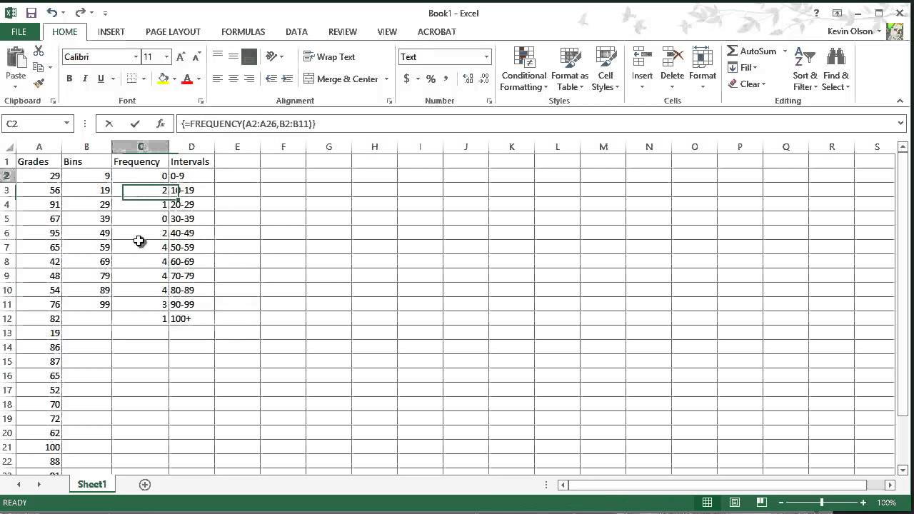 Excel 2013: Frequency Function & Creating Histograms