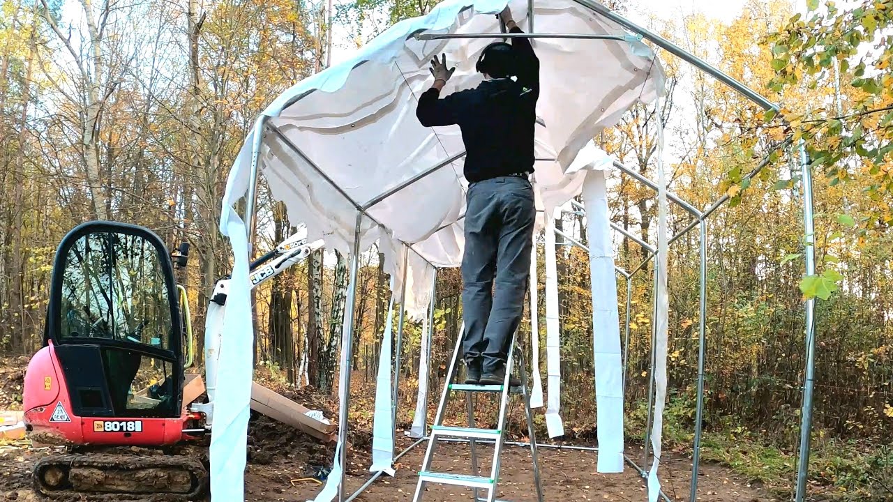 Setting Up A Storage Tent With My Excavator. Time Lapse + 4K Video.