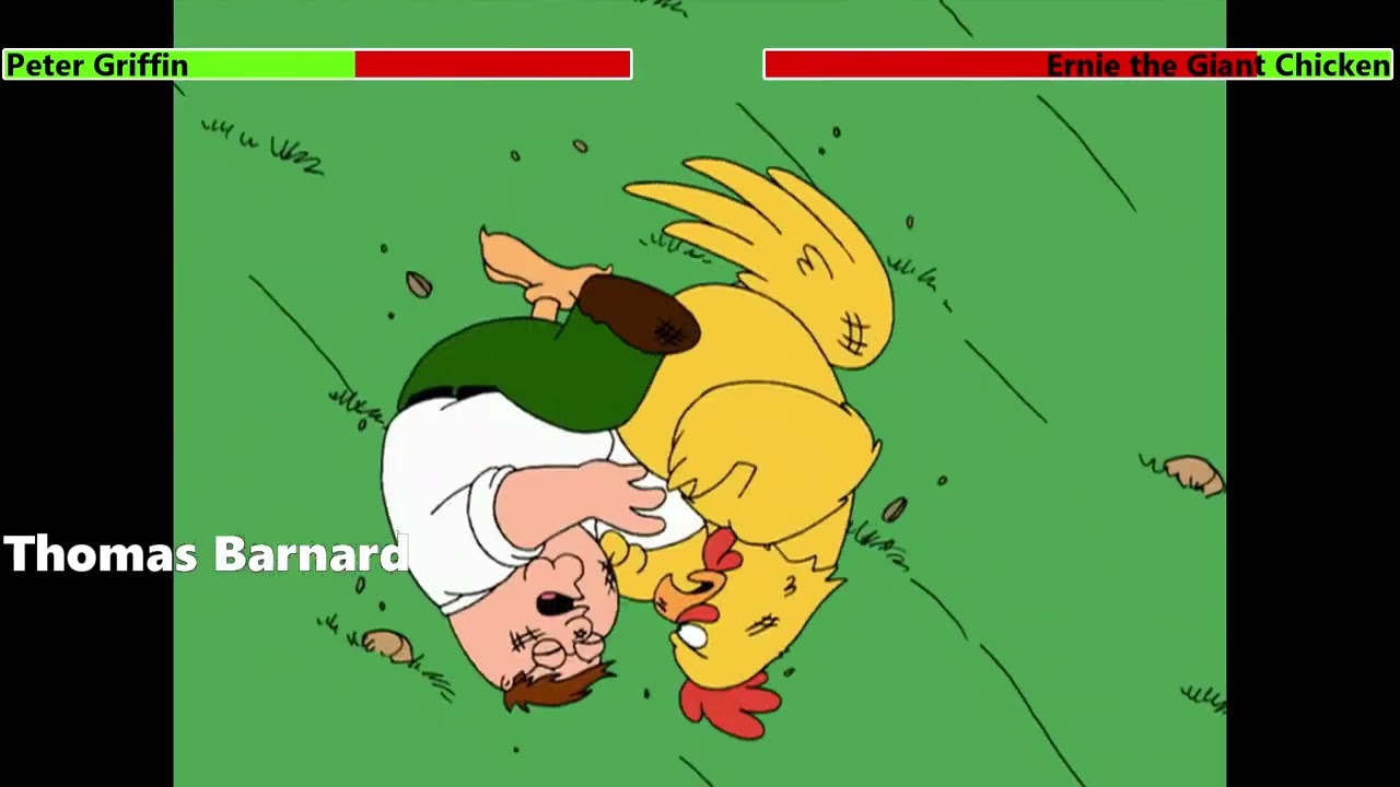 Peter Griffin vs. Ernie the Giant Chicken (Second Fight) with healthbars