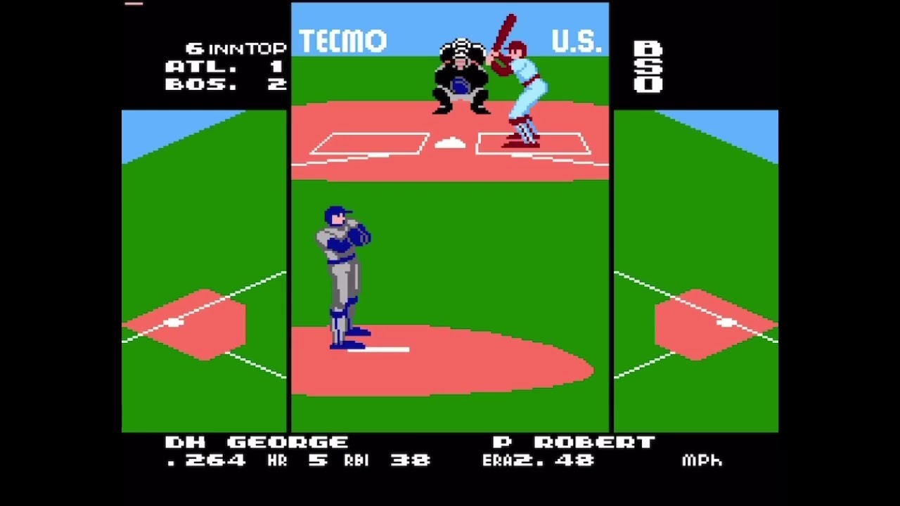 Atlanta Braves vs. Boston Red Sox (CPU Controlled Game) - Tecmo Baseball (NES)