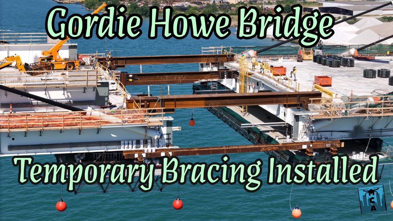 Gordie Howe International Bridge | Temporary Bracing Installed | 6/12/24 Drone Flight