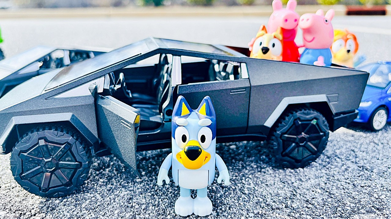 Bluey and Peppa Shop for a Tesla Cybertruck