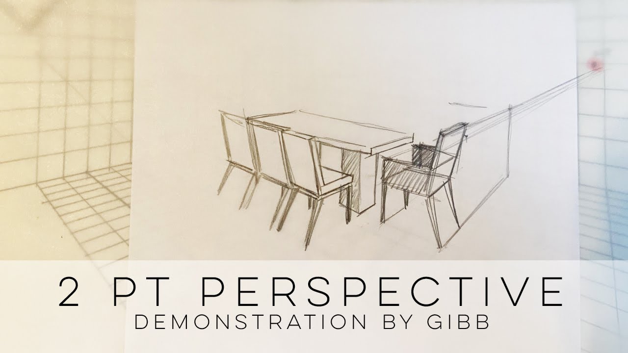 How to draw 2 point perspective dining table and chairs