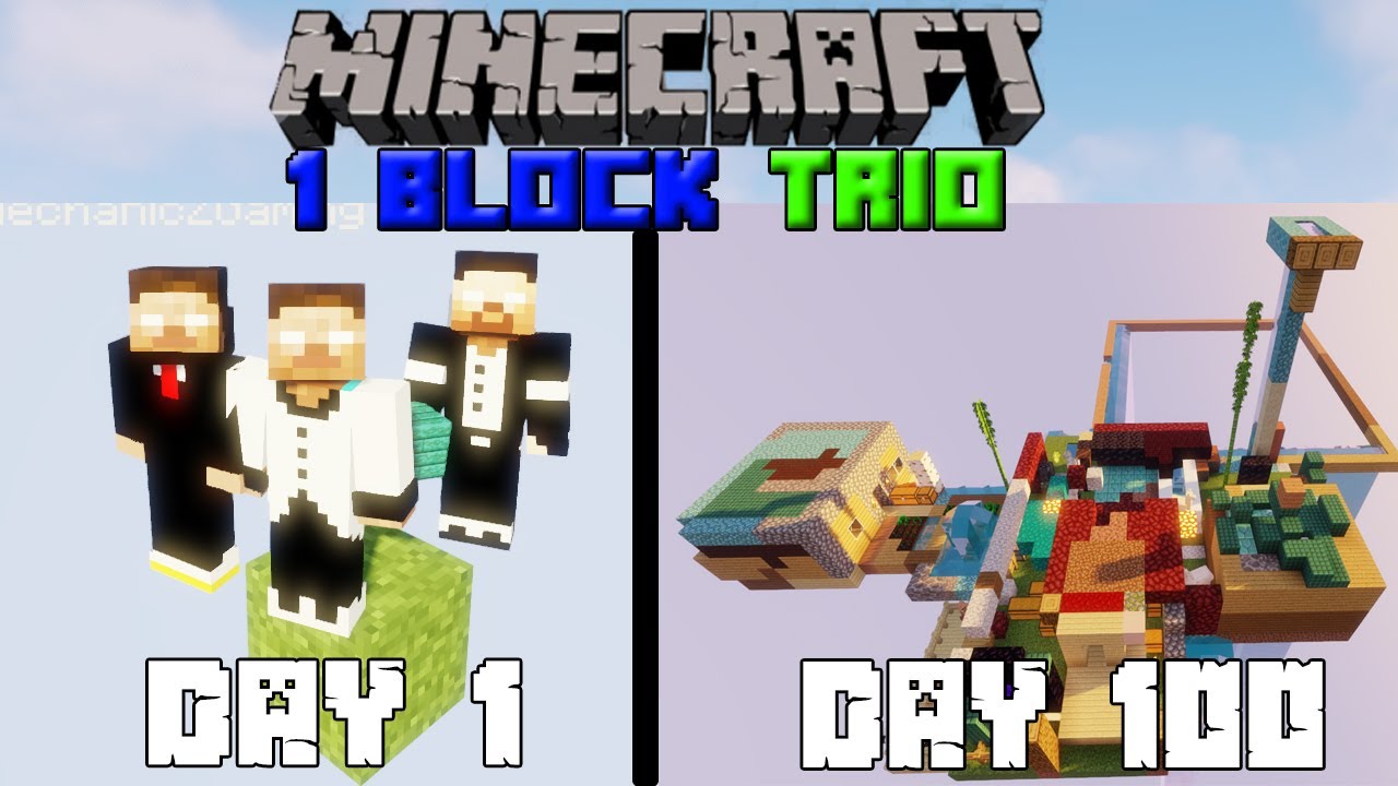 We Spent 100 Days In One Block Minecraft And Here's What Happened - Herobrine trio