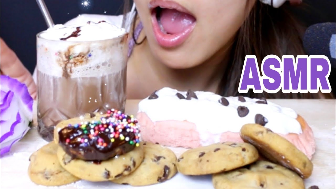 ASMR MILK AND COOKIES 🍪 BROWNIE CHOCOLATE + Strawberry Cake ( EATING SOUNDS ) NO Talking 먹방 MUKBANG