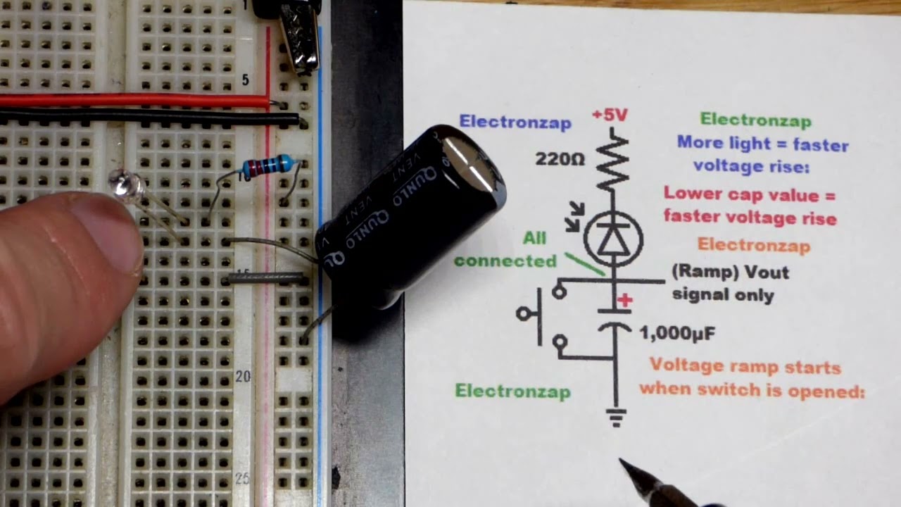 Light level sets voltage ramp using photodiode circuit schematic by Electronzap