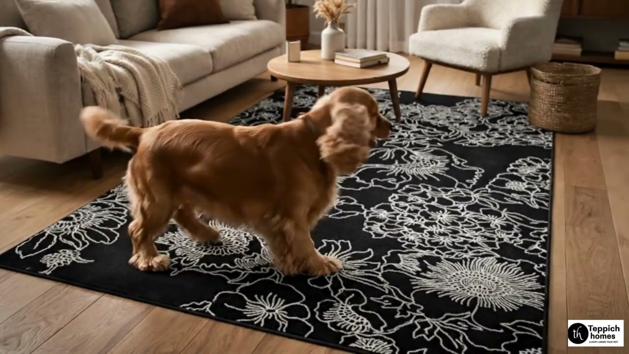 Black Floral Hand Tufted Wool Area Rug | Enchanting Bloom Design for Modern Luxury Homes | THTRT17