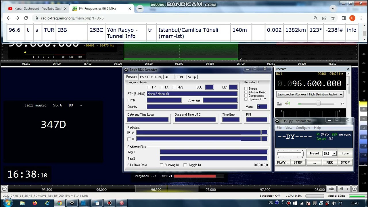FM DX Es- 030722 1437UTC- 96.6 Y&ouml;n Radyo (TUR) - ? Istanbul/K.Camlica TV Tower (mam-ist) 40kW 1383km
