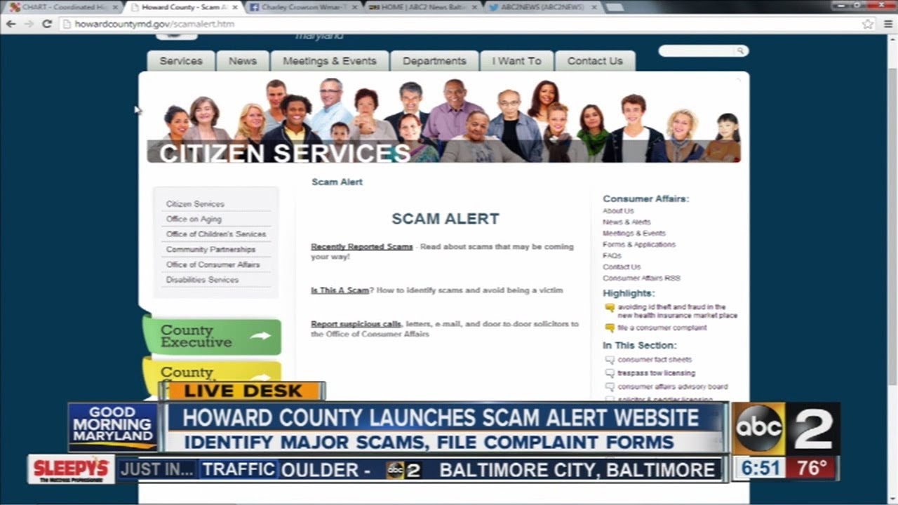 Scam alert website in Howard County