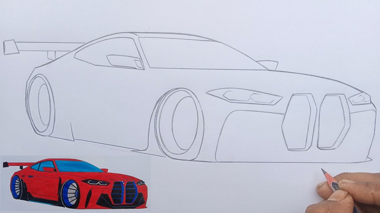BMW M4 Competition Drawing | Step by Step Car Sketch Tutorial 🔥