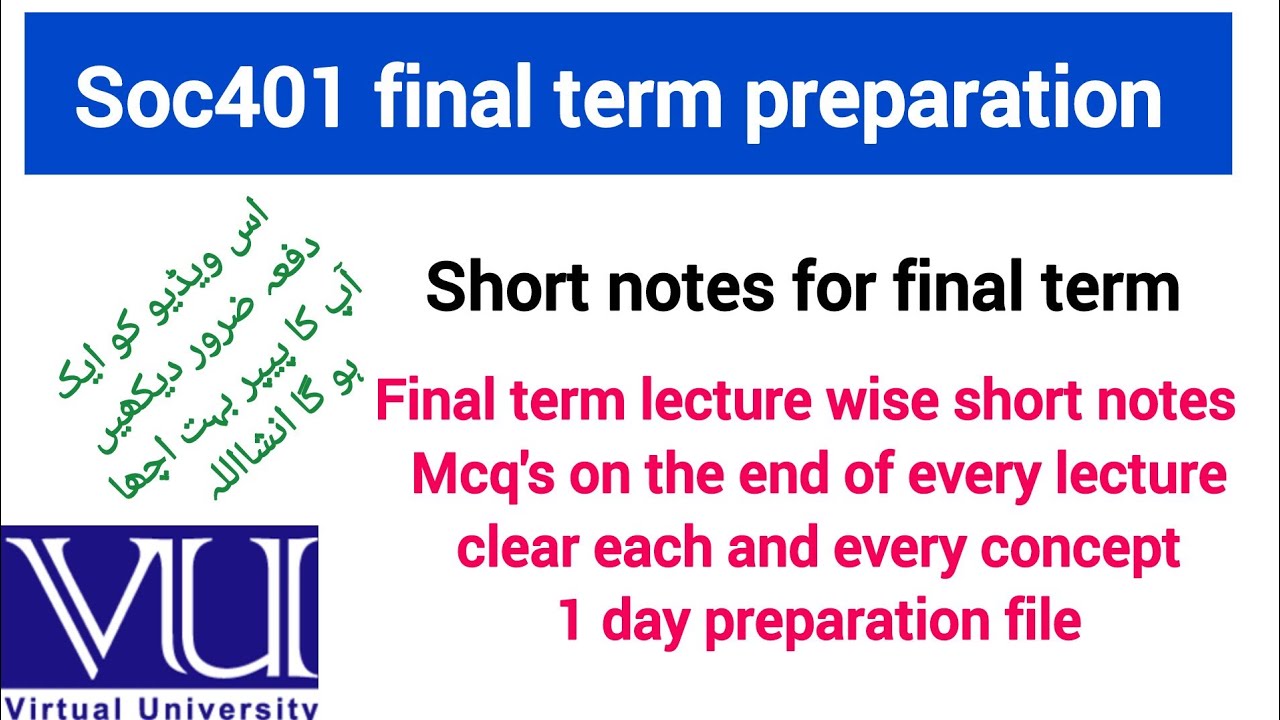 Soc401 final term preparation/soc401 final term mcqs/soc401 final term past papers/soc401 lecture