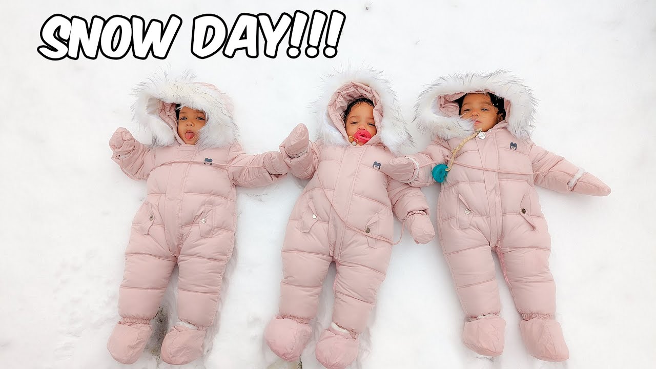 Snow in Georgia means Giant snowsuits for the triplets! -  1st Snow Day!