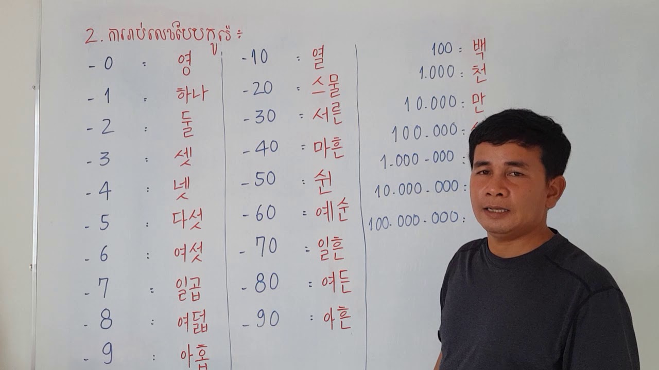 ថ្នាក់បង្រៀនភាសាកូរ៉េ한국어교육교실#(ការរាប់លេខបែបកូរ៉េម៉ោងទី1)