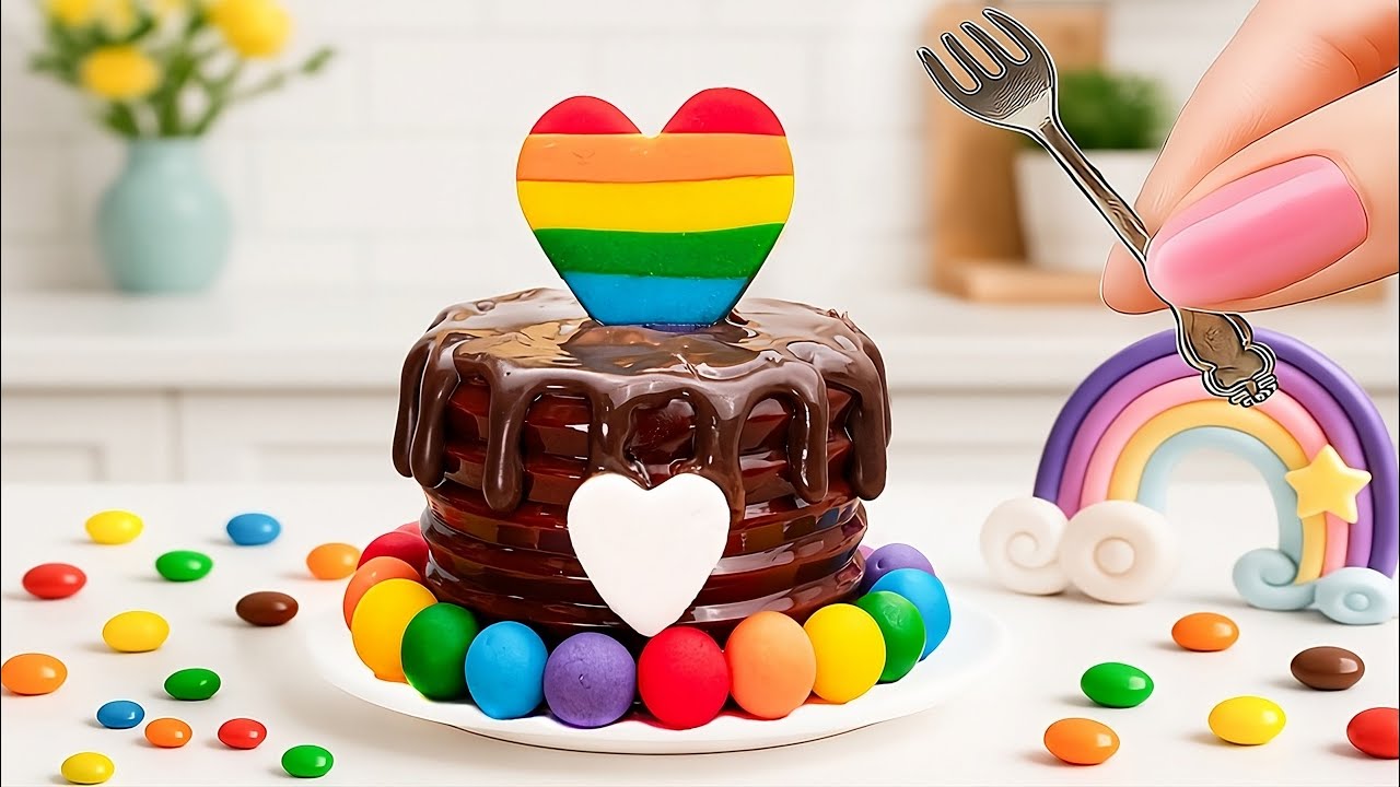 Mini Rainbow Chocolate Cake 🍫🌈 |  Cute Heart & Colorful Candy Decoration Tutorial