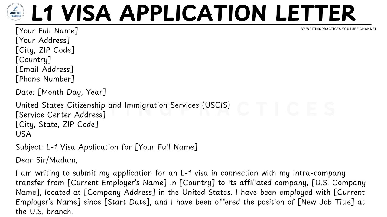 How To Write L1 Visa Application Letter Step by Step Guide | Writing Practices