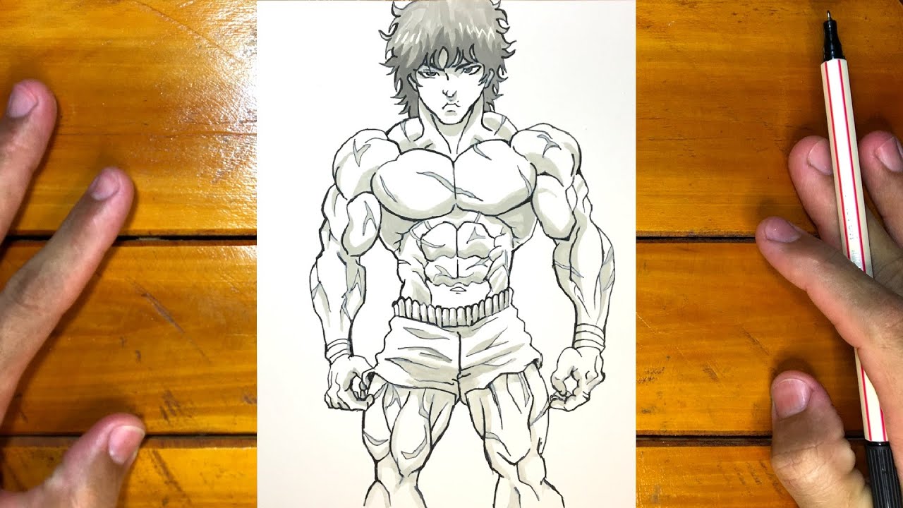 cómo dibujar BAKI, sin boceto, sin nada, paso a paso