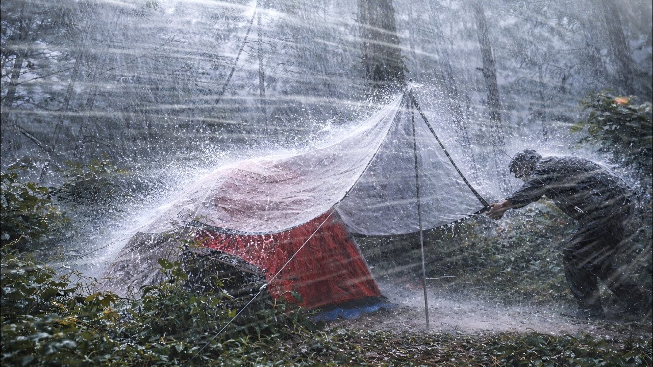 HIT BY A RAIN STORM ‼️ ⛈️ Solo Camping in Heavy Rain // Relaxing in bad weather