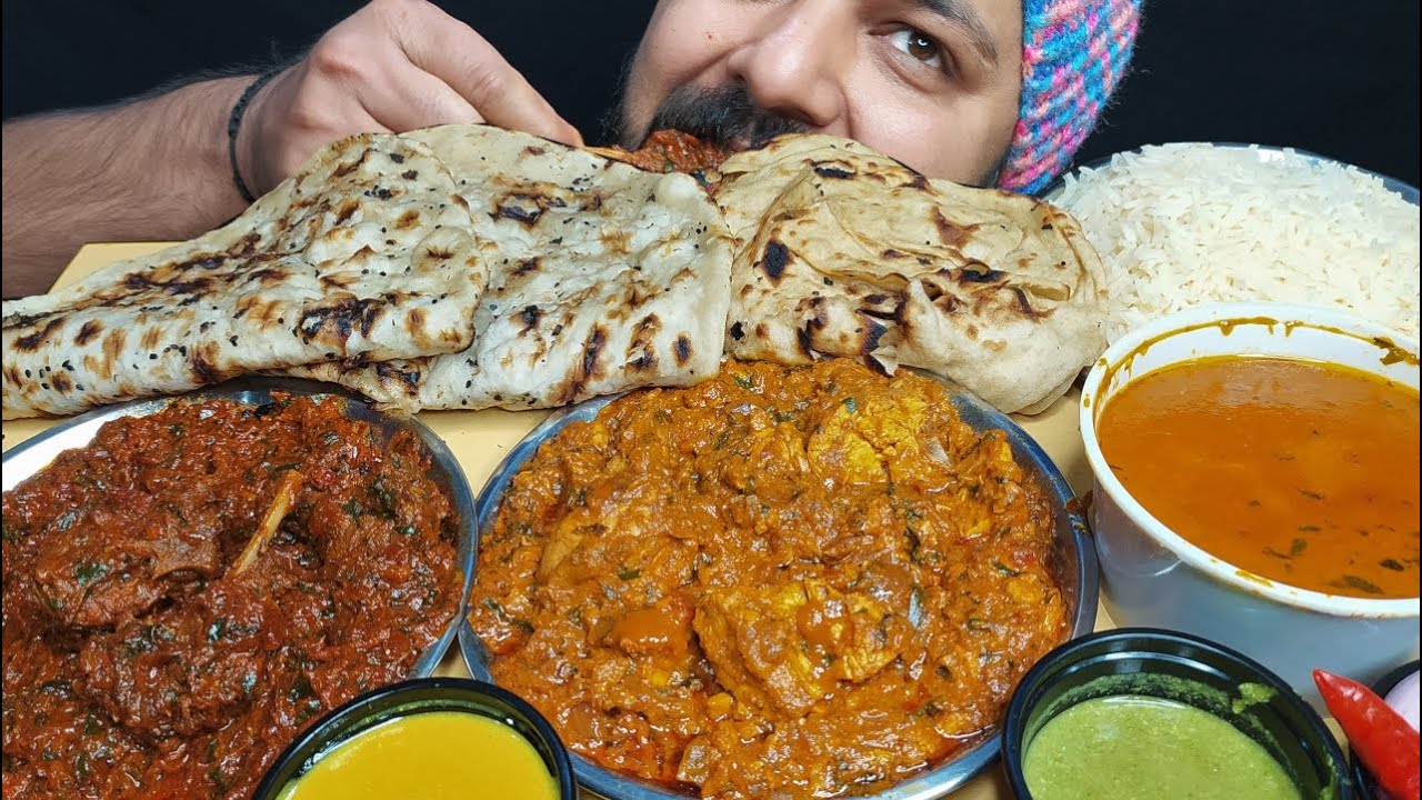 SPICY MUTTON MASALA, RARA CHICKEN, DAL MAKHANI WITH BUTTER NAAN & RICE EATING | Indian Food Mukbang