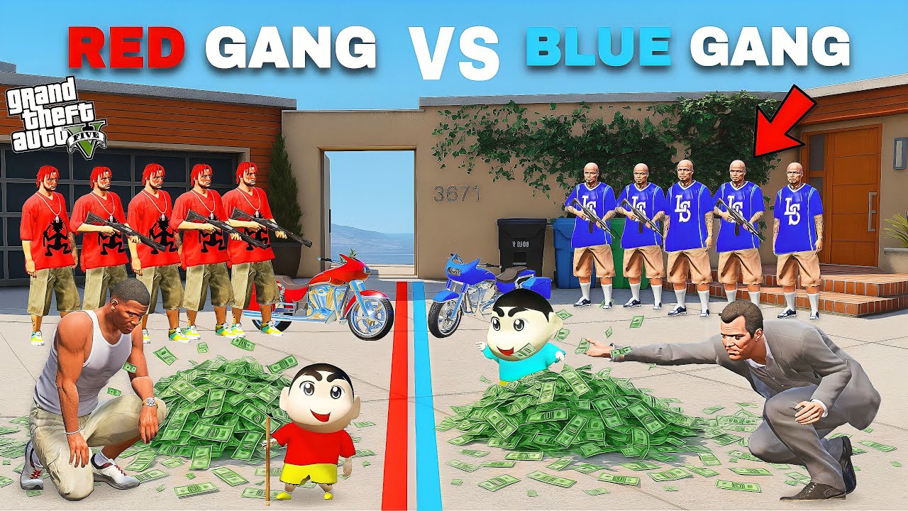 GTA V : Franklin Shinchan Red Gang VS Bluechan Blue Gang Who Will Collect More Money in GTA 5 !