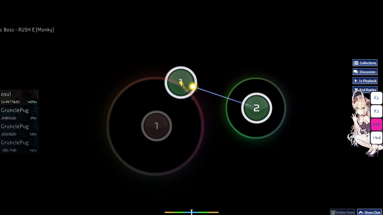 osu bot plays | rush e (8 star 15-600bpm)