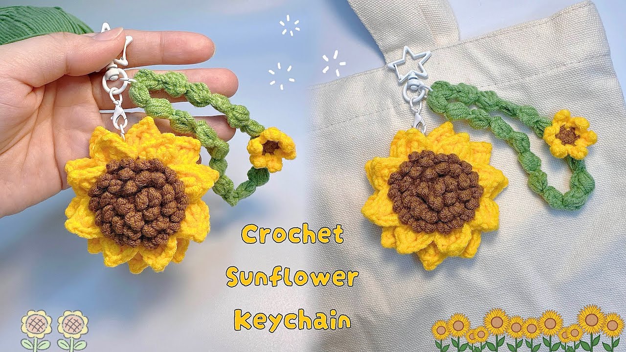 Crochet Sunflower Keychain 🌻| Crochet Sunflower Bag Charm | Móc Len Móc Khoá Hoa Hướng Dương