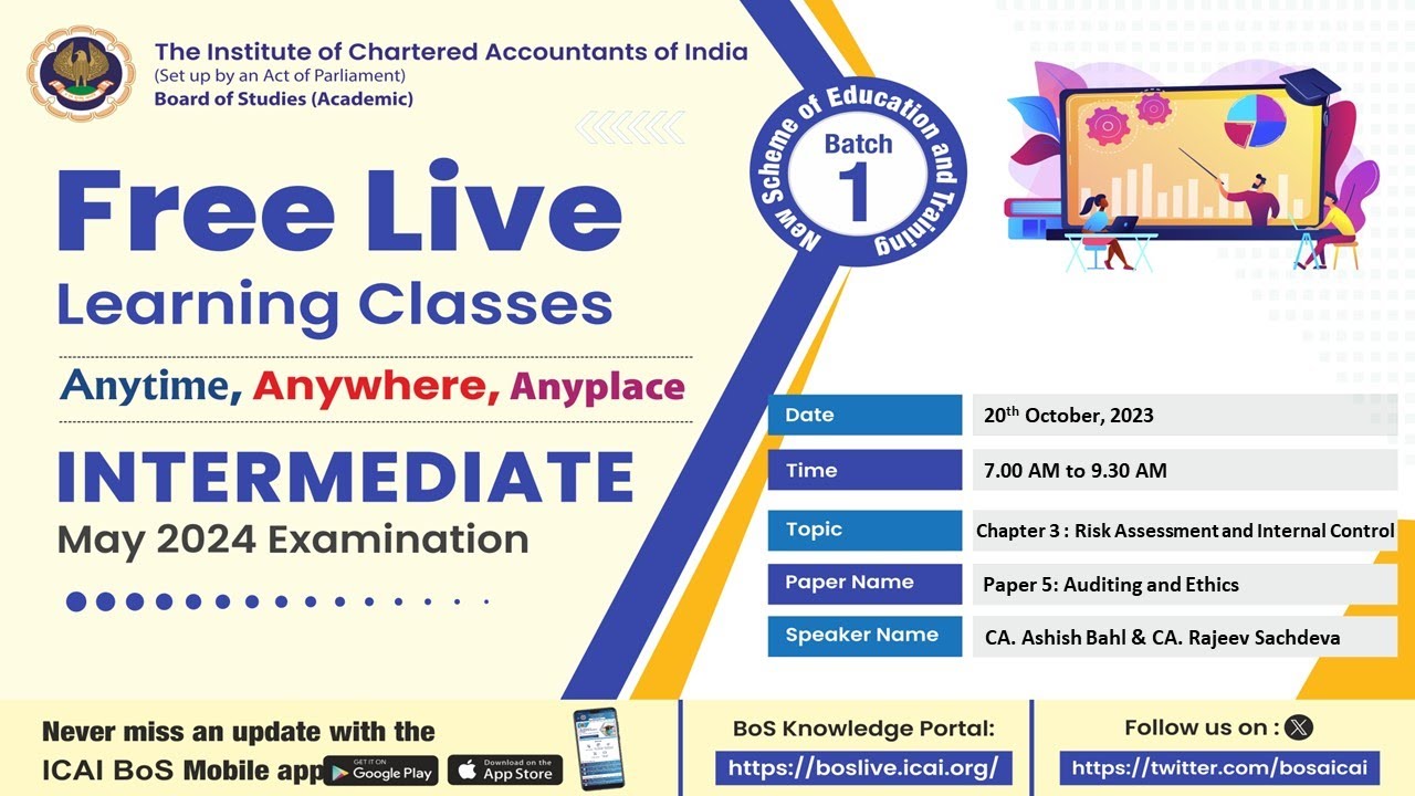 Intermediate Paper 5:A&E | Topic: Ch-3: Risk Assessment & Internal Control | Session 1 | 20 Oct 2023