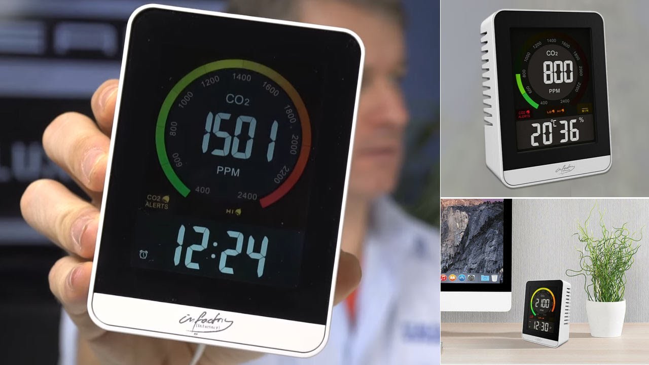 Détecteur de CO2 avec horloge et thermomètre-hygromètre Infactory [PEARLTV.FR]