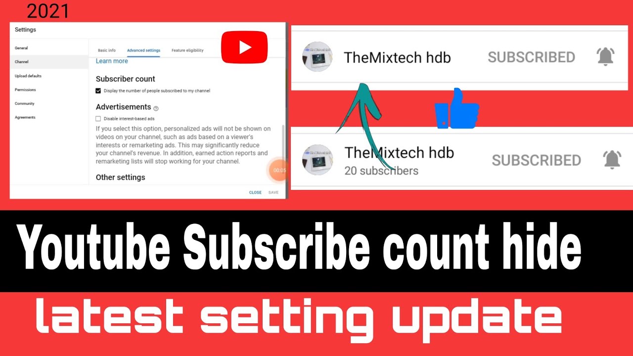 Youtube subscribe count hide//do not show //2021 latest setting update