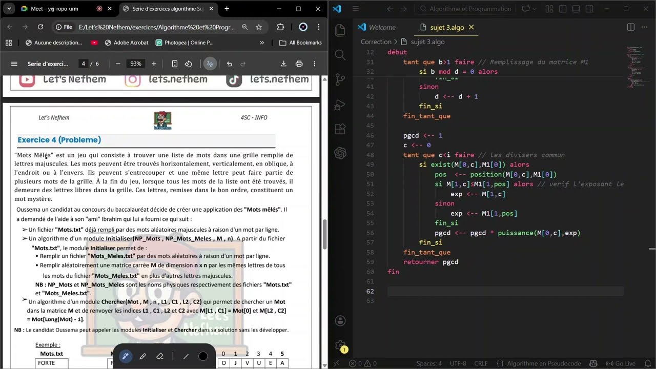Correction exercice algorithme bac info (Fichier, Matrice, Enregistrement)