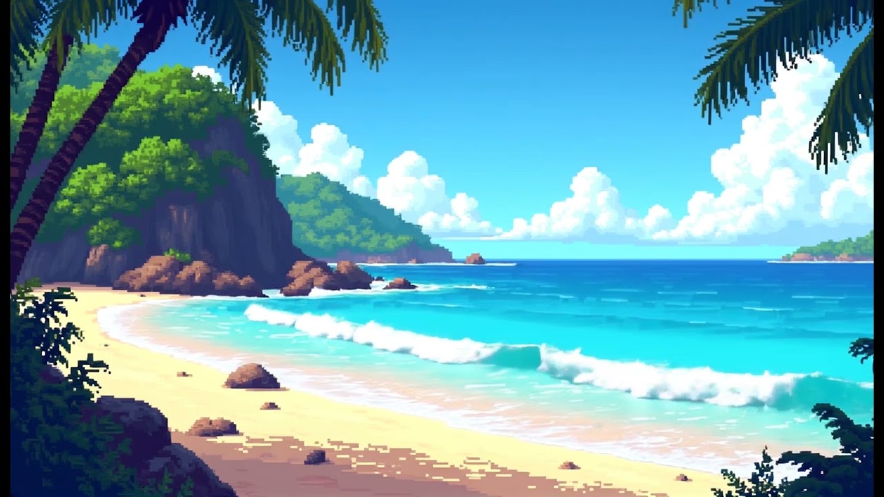 Relaxing Pixel Art Beach | Waves & Lofi Music for Focus & Relaxation