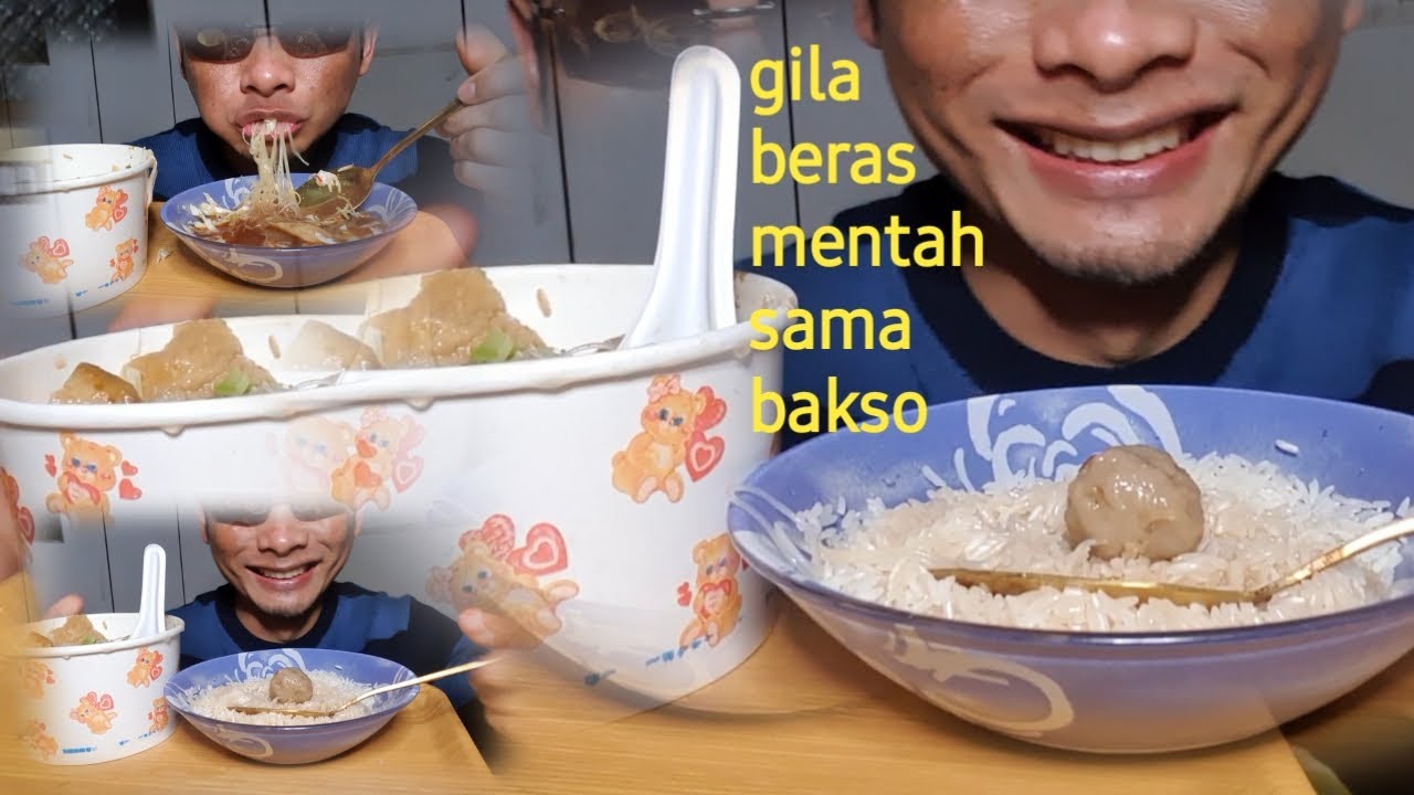 KISAH PEMAKAN BERAS MENTAH ASMR RAW RICE CAMPUR BAKSO MANTAP
