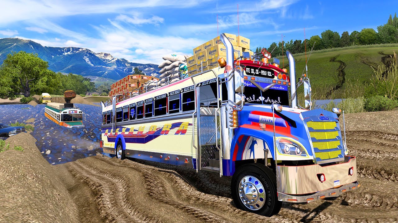 Bus Estilo Guatemala Cruza Los Ríos Mas Peligrosos Alta Velocidad ATS Mods 1.54