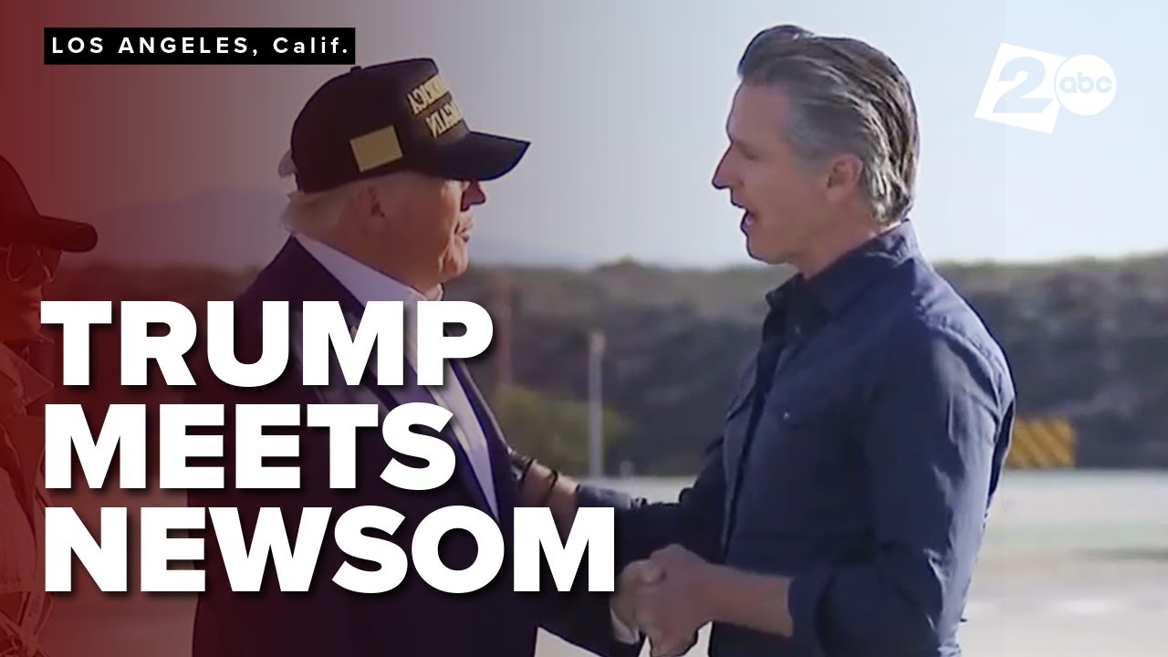 Gov. Newsom greets President Trump at LA airport as he arrives to address wildfire aid